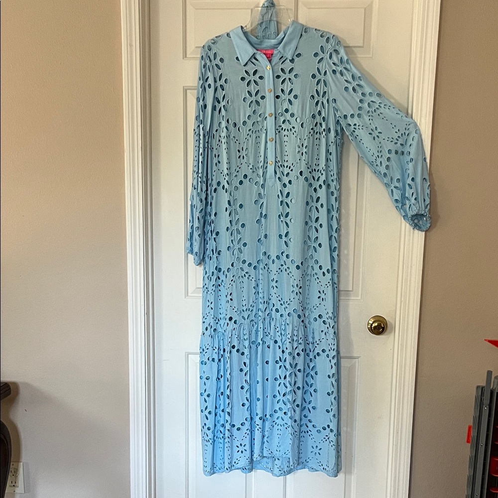 Lilly Pulitzer Light Blue Eyelet Long Sleeve Dress